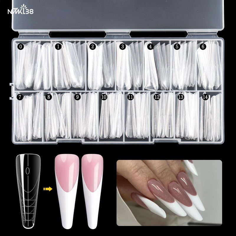 ان ام كي ال 38 NMKL38 مجموعة أدوات تجميل الأظافر NMKL38، 150 قطعة، قوالب أظافر شفافة مزدوجة، تغطي الأظافر بالكامل، أطراف أظافر مقوسة على شكل لوزة، أدوات لتطويل أظافر الأكريليك، مناسبة لصالونات تجميل الأظافر المصنوعة من البولي جل - Image 3